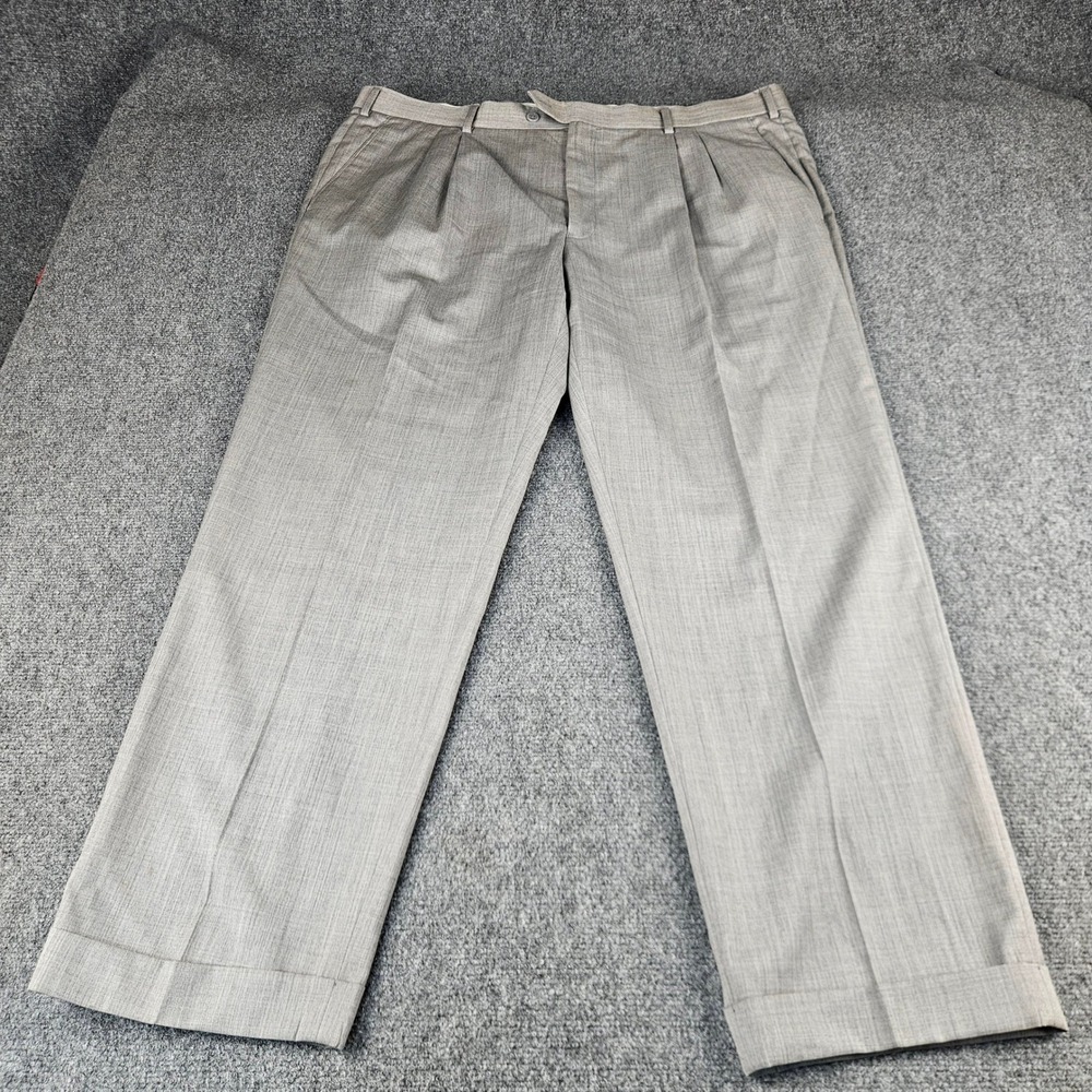Paul Fredrick Mens 42R Pearl Grey 100% Wool Pleated Trim Fit Dress Pants PA2010L